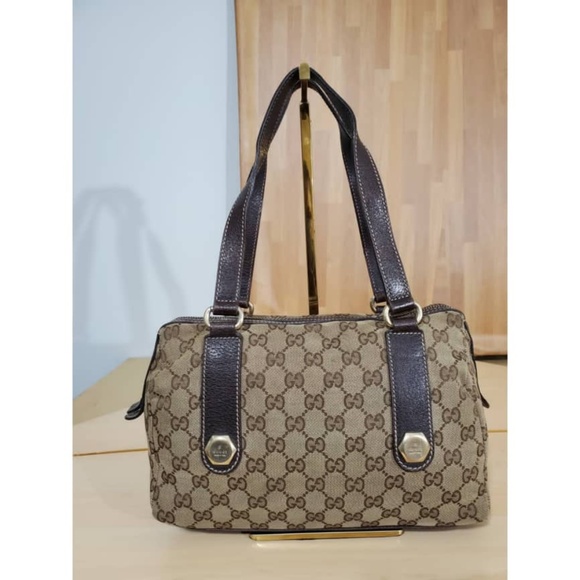 Authentic GUCCI Beige/Brown GG Canvas Charmy Boston Bag - Picture 1 of 11